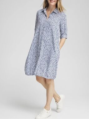 Chicos Zenergy Neema UPF 50+ Reef Bungee Dress • Size L • Gray White • EUC